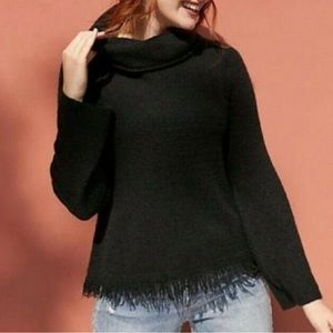Anthropologie Akemi and Kin Black Turtleneck Fringe Sweater